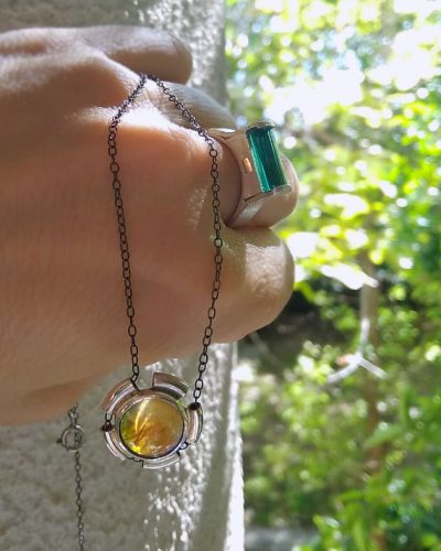 δαχτυλίδι πράσινο & μενταγιόν κίτρινο